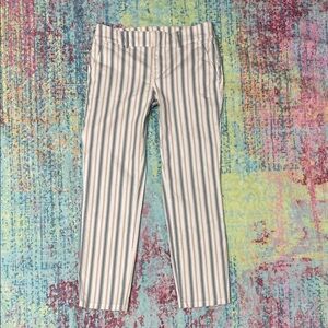 LOFT Vertical Stripe Cropped Pants in teal & Cream